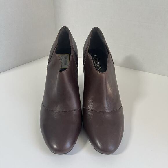 Lauren Ralph Lauren Ankle Bootie Women’s Size 10 Brown Leather Stacked Heel - Picture 2 of 10